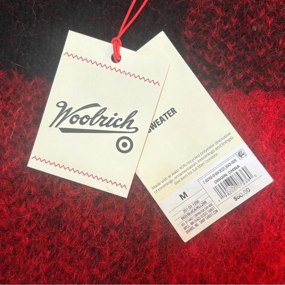 NWT Woolrich x Target Adult Buffalo Plaid Fuzzy Sweater Red Black Sz M (W L/XL)